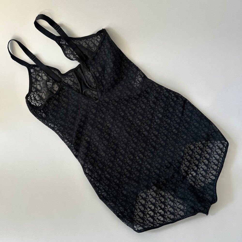 VINTAGE 80'S CHRISTIAN DIOR MESH MONOGRAM BLACK BODY SUIT - Picture 7 of 8